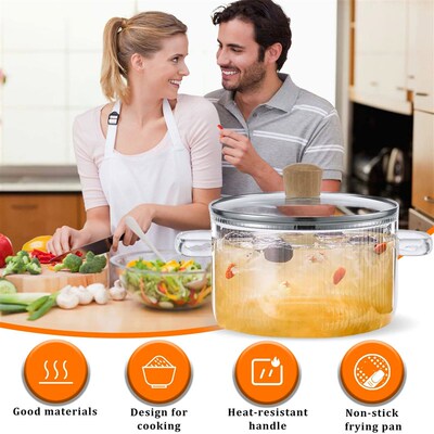 Glass Saucepan Clear Cooking Pot with Lid 1.6L Heat Resistan