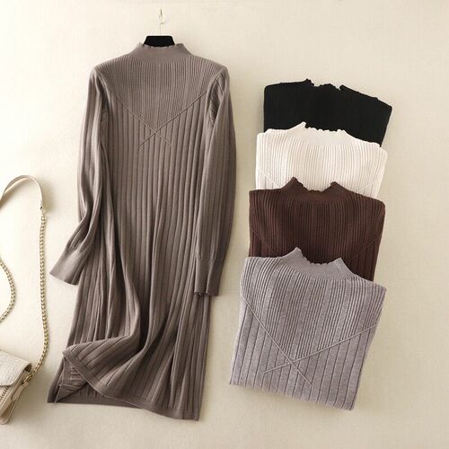HLBCBG Chic Long Knit Maxi Women Sweater Dress Thick Warm Wi