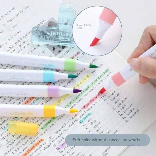 6 Colors Pastel Color Highlighter Pen Set Brush Fluorescent