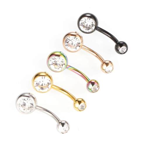 1PCS Crystal Belly Button Ring 14G Heart Belly Piercing