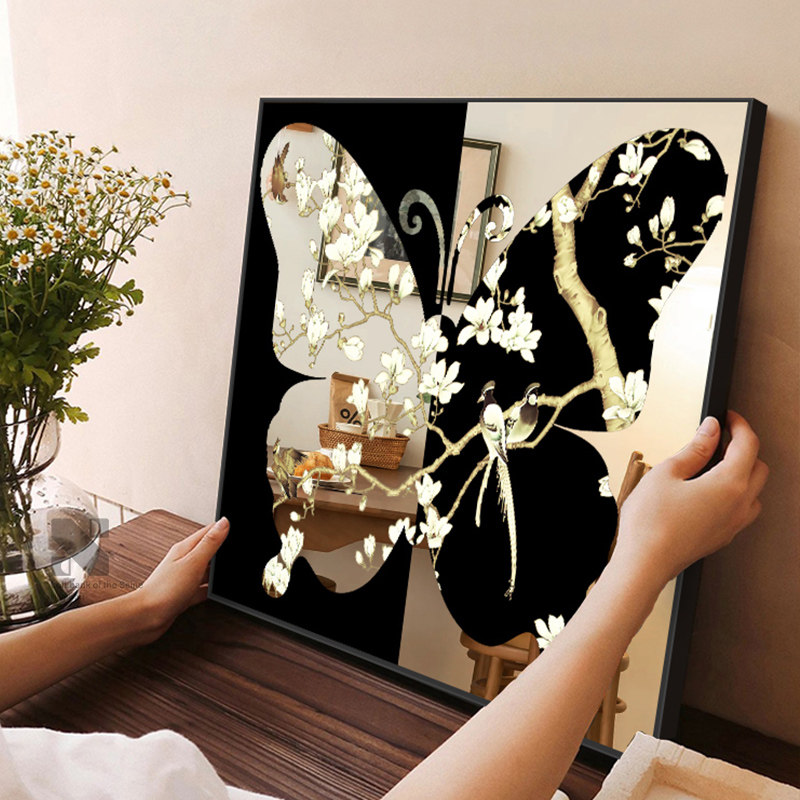 中古风客厅镜子装饰画花鸟桌面摆画高级感卧室镜面挂画法式装饰镜,家居饰品,镜面画,淘宝优惠券,粉丝福利购,淘宝优惠卷