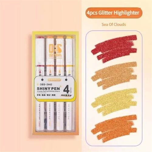 4 Colors/box Kawaii Glitter Highlighter Pen Pastel Fine Past