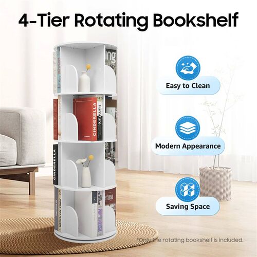 4 Tier Rotating Bookshelf 360 Spinning Display Rack with W
