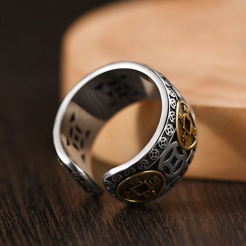 Chinese Retro Copper Coin Opening Ring For Men Women Feng Sh