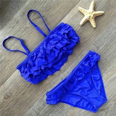 7-16years Children Swimwear Falbala Girls Swimwear Baby Kids
