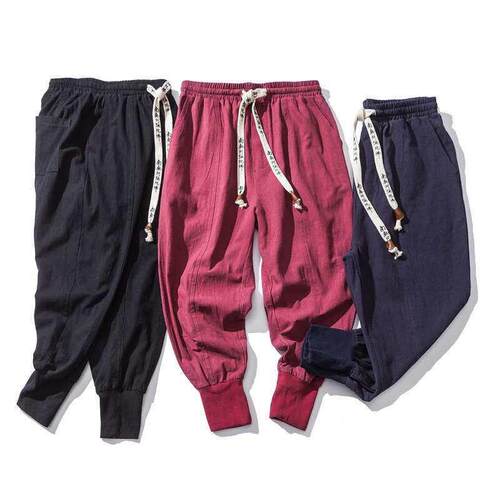 Cotton Linen Elasticated Large Size Mens Casual Pants Fashi