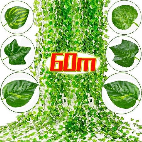 2/60m Artificial Green Ivy Leaf Rattan DIY Fake Flowers