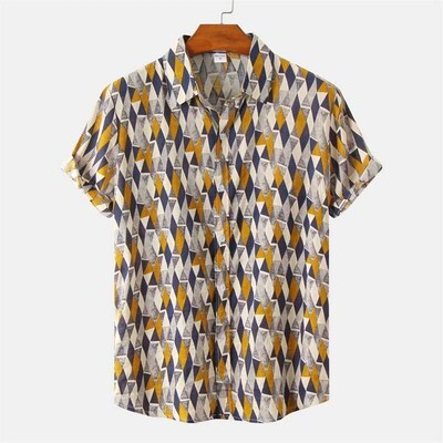 Flower Geometric Retro 3d Print Hawaiian Shirt Men Cool Summ
