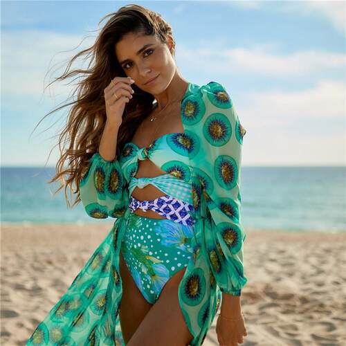 Pink Eyes Bikini Beach Cover up Tunics for Beach Long Kaftan