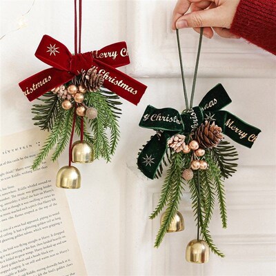 Christmas trees ornaments small bells bows pine cones decor