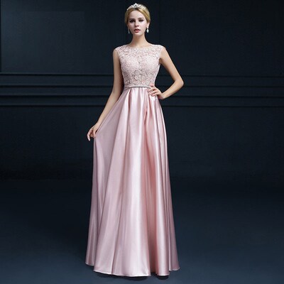 Beauty-Emily Hot Satin O Neck Evening Dresses A Line Lace El