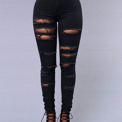 Hot sale ripped jeans for women sexy skinny denim jeans fash