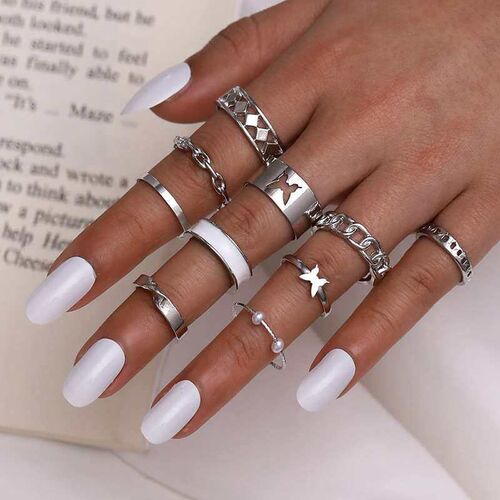 Ring Fashion Pearl Opening Butterfly Drop Oil Ten Piece Ring