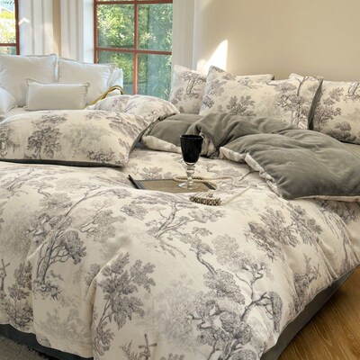 Furry bedding 4sets bed sheet blanket duvet quilt cover set