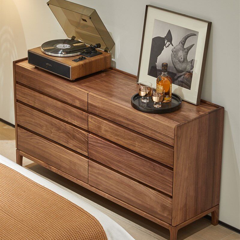 北美黑胡桃八抽屉柜意大利极简主义抽屉柜家庭餐厅侧柜客厅展示柜