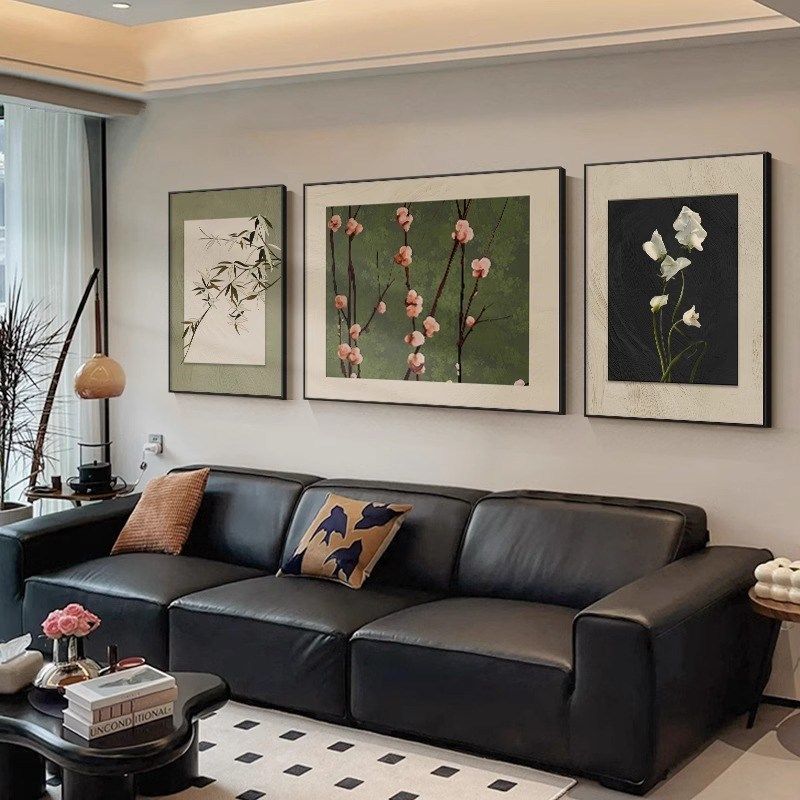 202新款绿色复古南洋风装饰画客厅沙发背景墙壁画中古风三联挂画,家居饰品,现代装饰画,淘宝优惠券,粉丝福利购,淘宝优惠卷