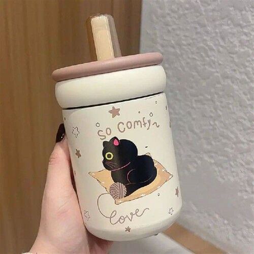 Winter 500ML Thermal Water Bottle Cartoon Cat With handle