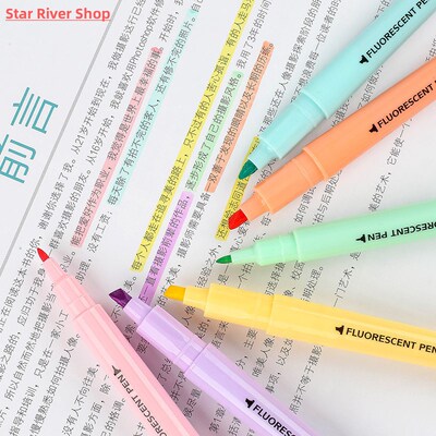 6Pcs/Set Double Head Fluorescent Highlighter Pen Markers Pas