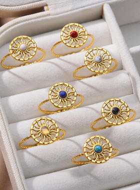 Colorful Ball Opal Ring Natural Stone Rings For Women Open