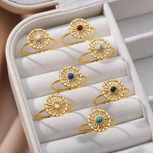 Colorful Stone Women Open Natural For Ring Opal Ball Rings