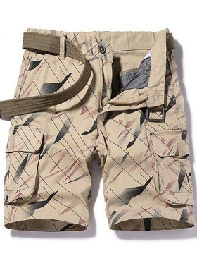 Shorts Mens Summer New All-match Was Cotton Camouflage Mult