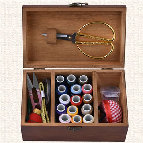 Wooden Basket Sewing Box Gift Set with Sewing Tool Kit Acces
