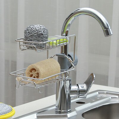 Kitchen Faucet Holder Soap Drainer Shelf Basket Organizer