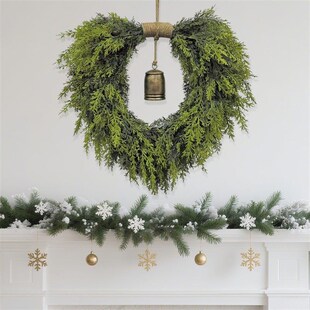 Xmas Heart Bell Wreath: Soft-Touch Cedar for Fireplace/Door