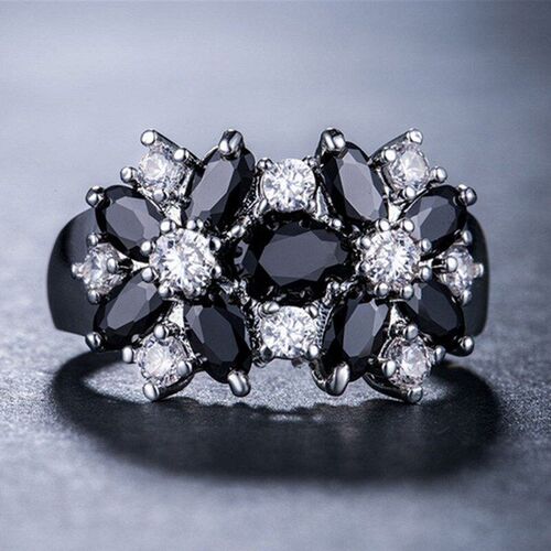 Green Zircon Diamond Flower Ring Fashionable European Americ