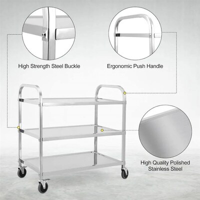 3 Tier Stainless Steel Utility Cart, 265Lbs Metal Utility Ca