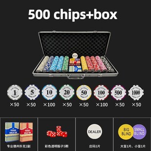 Texas Hold em aluminum box set 500 chips德州撲克鋁盒裝籌碼