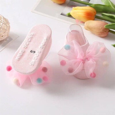 Korean Fashion Baby Gauze Bow Girls Pompoms Princess Socks R