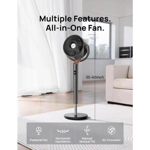 Bedroom Fan, 120+120 Oscillating Standing Fan, 80ft Whol
