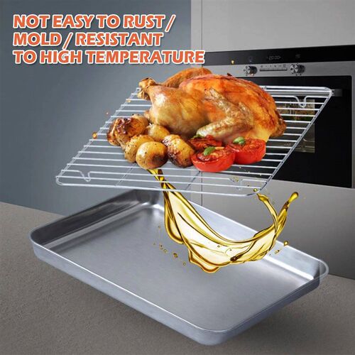Stainless Steel Baking Pan Tray With Wire Rack Cake Baking B
