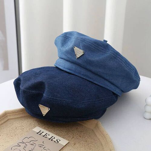Fashion Korean Version Denim Berets Caps for Women Simple Wi