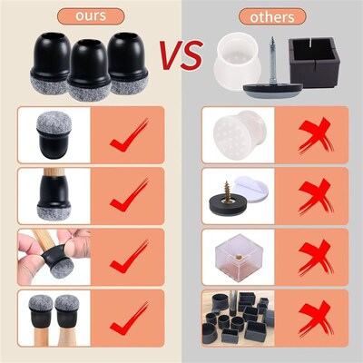 16PCS Chair Leg Protectors Anti- Slip Silicone 360Felt Pad