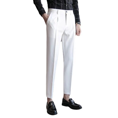 Mens Spring and Summer Pit Striped Casual Trousers Ice Silk