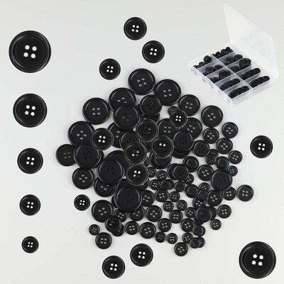 100 resin sewing buttons 4 holes 5 sizes black round mixed