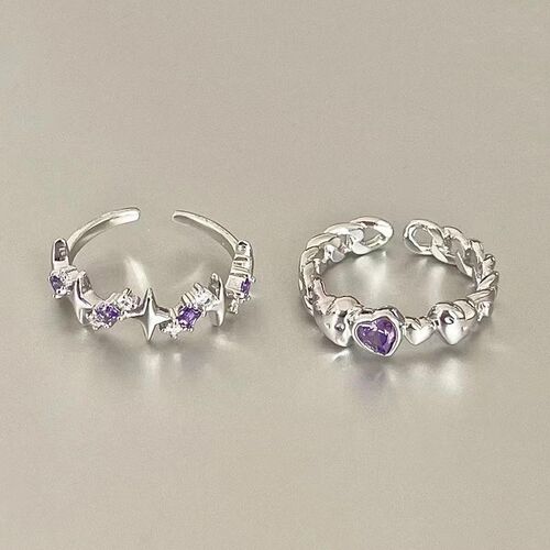 Fashion Shiny Purple Rhinestone Opening Couple Rings for Wom