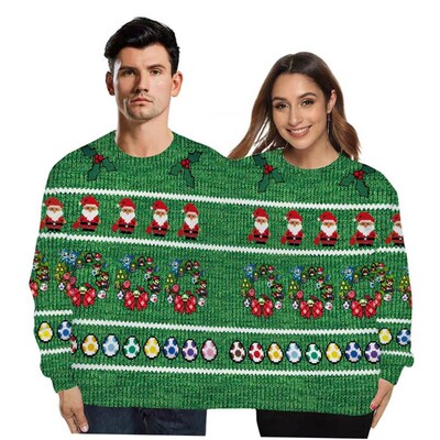 A couple s one-piece round collar guard Christmas sweater