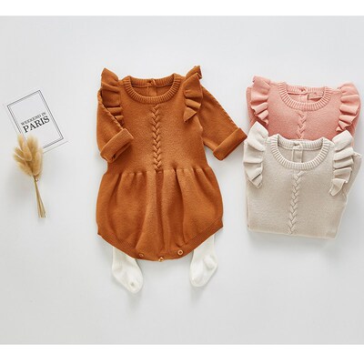 Baby Girls Knitted Bodysuit 2023 Spring Infant Newborn Long