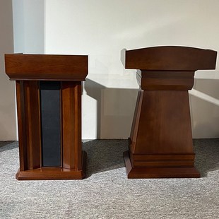 实木演讲台会议讲桌现代讲话接待迎宾台教师讲台胡桃色烤漆发言台