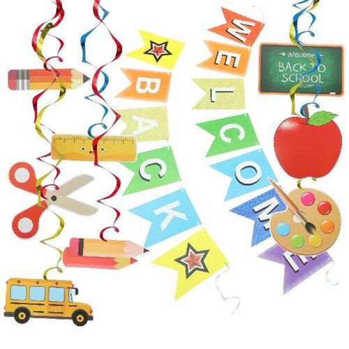 Back to School 2 Sets Welcome Back Banner Spiral Hanging