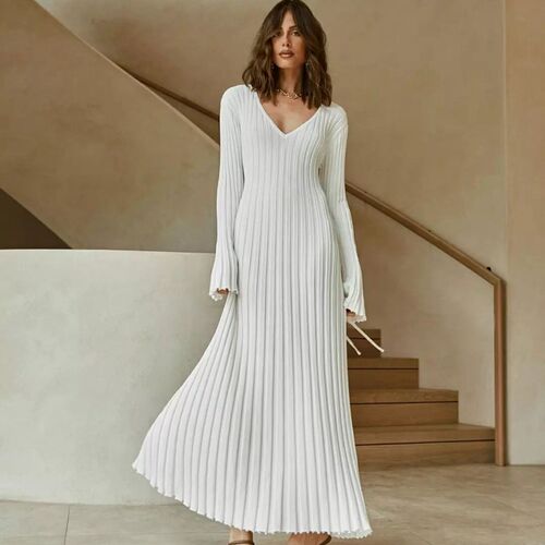 STYLISH LADY Knitted Dress 2023 Autumn Women Long Sleeve V N