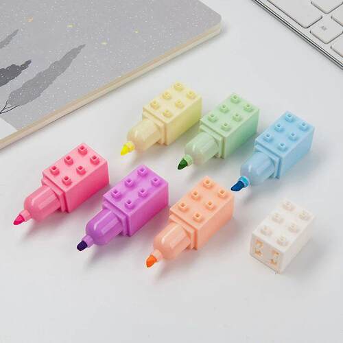 6pcs Building Block Highlighter Pen Set Fluorescent Marker L