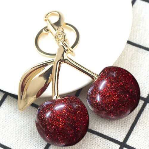 Exquisite Red Cherry Fruit Bag Charm Keychain 3 Color Key Ri