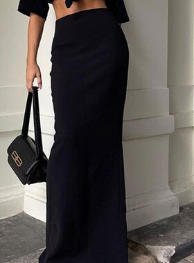 Tossy Fashion For Women Black Long Skirts High Waist Slim Se