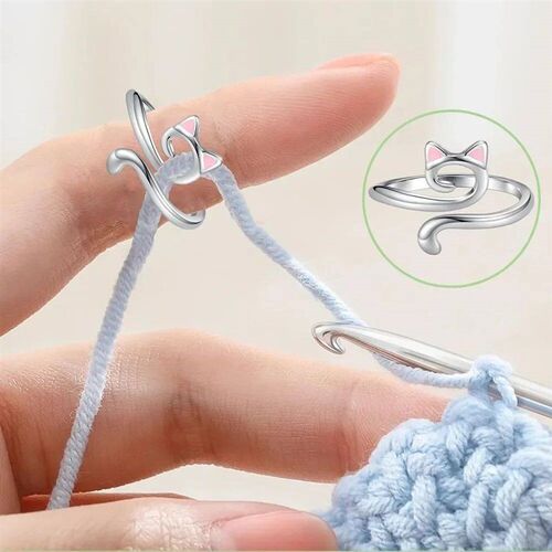 Adjustable Crochet Tension Cute Cat Ring, Beginner Knitting