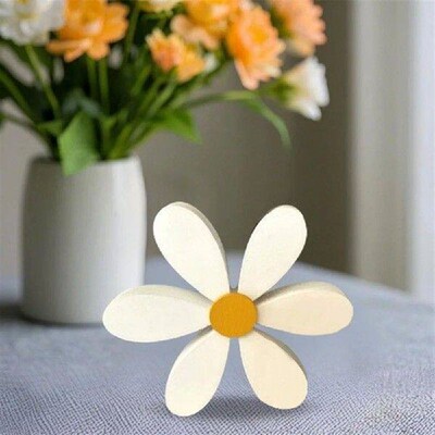 Yellow-White Color Wooden Daisy Decor Set 3D Design Rustic