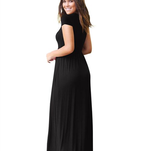 Summer Dress Women Black Army Green Solid S-2XL Long Dresses